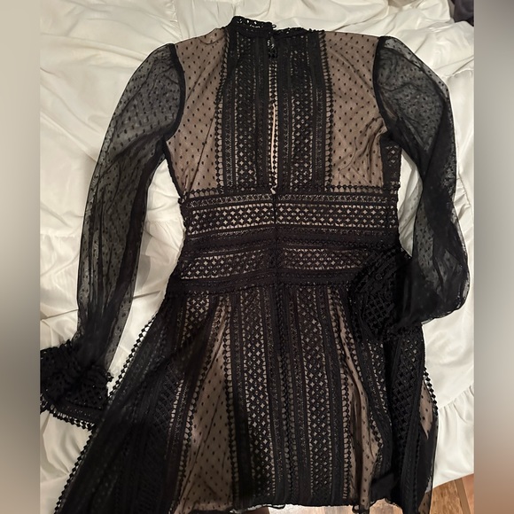 High neck black lace cocktail dress - Picture 8 of 11